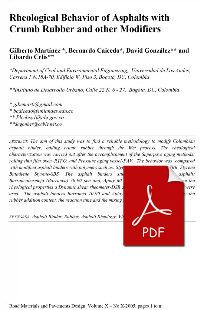 Rheological Behavior of Asphalts with Crumb Rubber and other Modifiers ...