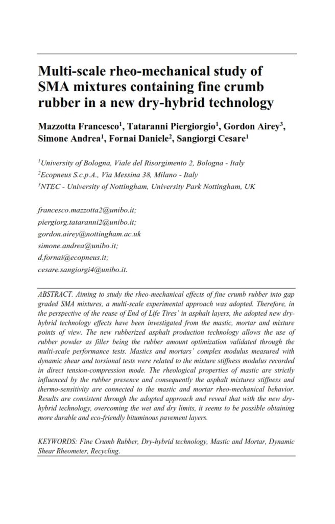 Multi-scale rheo-mechanical study of SMA mixtures containing fine crumb ...