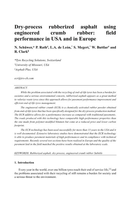 Dry-process rubberized asphalt using engineered crumb rubber: field performance in USA and in Europe