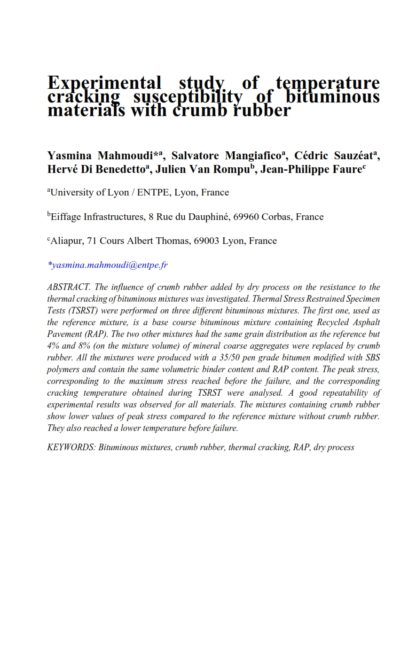 Experimental study of temperature cracking susceptibility of bituminous materials with crumb rubber