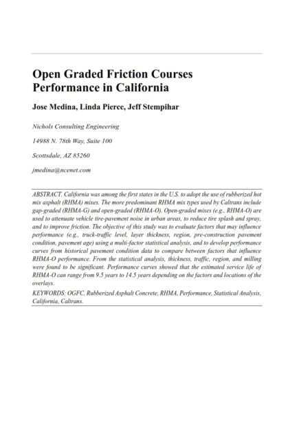 Open Graded Friction Courses Performance in California