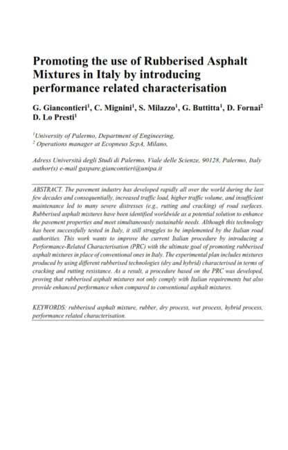 Promoting the use of Rubberised Asphalt Mixtures in Italy by introducing performance related characterisation