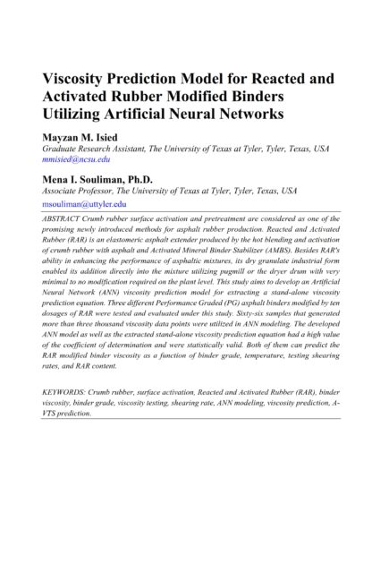 Viscosity Prediction Model for Reacted and Activated Rubber Modified Binders Utilizing Artificial Neural Networks