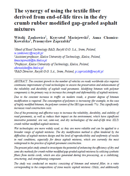 The synergy of using the textile fiber derived from end-of-life tires in the dry crumb rubber modified gap-graded asphalt mixtures