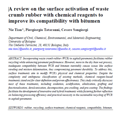 A review on the surface activation of waste crumb rubber with chemical reagents to improve its compatibility with bitumen