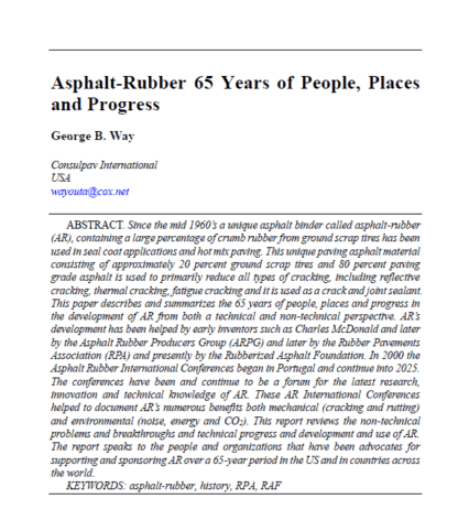 Asphalt-Rubber 65 Years of People, Places and Progress