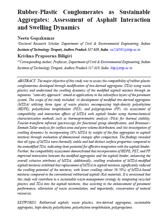 Rubber-Plastic Conglomerates as Sustainable Aggregates: Assessment of Asphalt Interaction and Swelling Dynamics