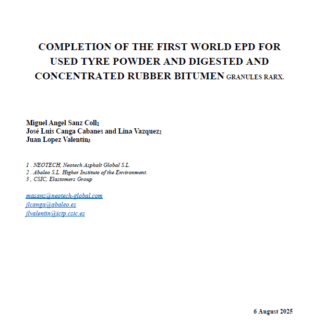 COMPLETION OF THE FIRST WORLD EPD FOR USED TYRE POWDER AND DIGESTED AND CONCENTRATED RUBBER BITUMEN GRANULES RARX.