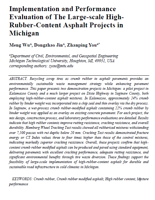 Implementation and Performance Evaluation of The Large-scale High-Rubber-Content Asphalt Projects in Michigan
