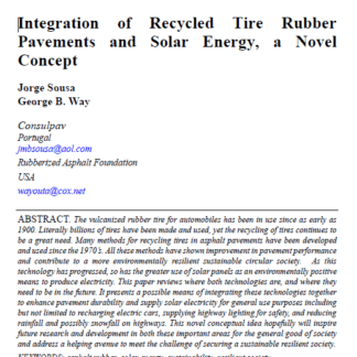 Integration of Recycled Tire Rubber Pavements and Solar Energy, a Novel Concept