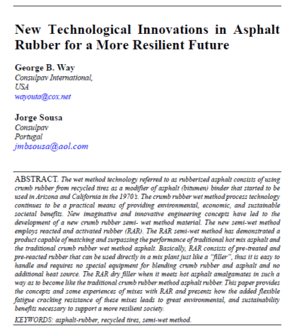 New Technological Innovations in Asphalt Rubber for a More Resilient Future