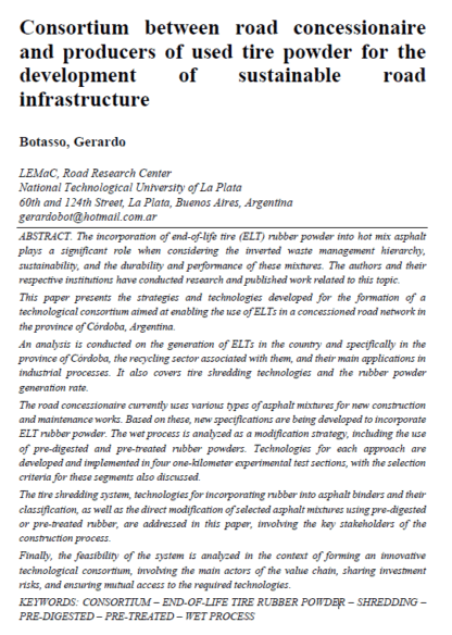 Consortium between road concessionaire and producers of used tire powder for the development of sustainable road infrastructure