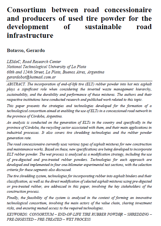 Consortium between road concessionaire and producers of used tire powder for the development of sustainable road infrastructure