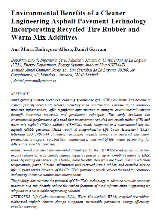 Environmental Benefits of a Cleaner Engineering Asphalt Pavement Technology Incorporating Recycled Tire Rubber and Warm Mix Additives