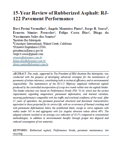 15-Year Review of Rubberized Asphalt: RJ-122 Pavement Performance