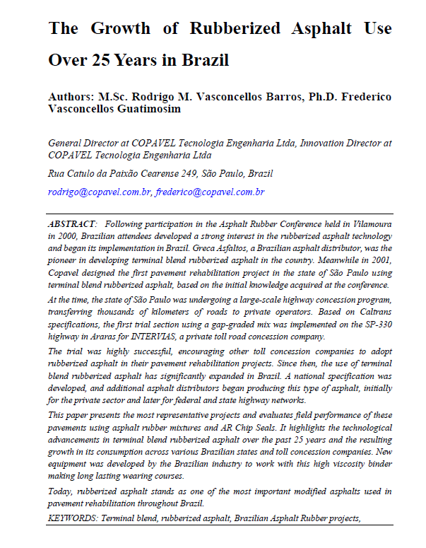 The Growth of Rubberized Asphalt Use Over 25 Years in Brazil