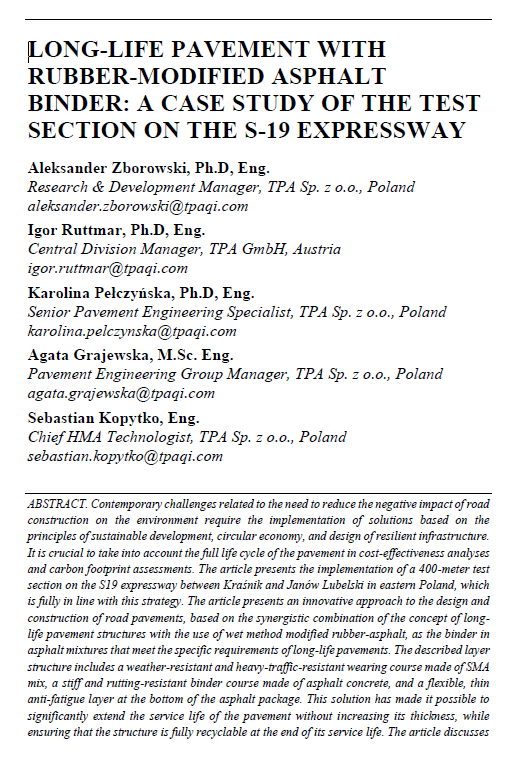 LONG-LIFE PAVEMENT WITH RUBBER-MODIFIED ASPHALT BINDER: A CASE STUDY OF THE TEST SECTION ON THE S-19 EXPRESSWAY