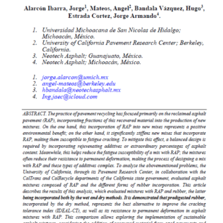 Performance analysis of sustainable asphalt mixtures modified with rubber and RAP.