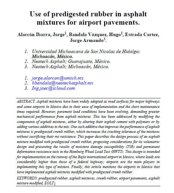 Use of predigested rubber in asphalt mixtures for airport pavements.